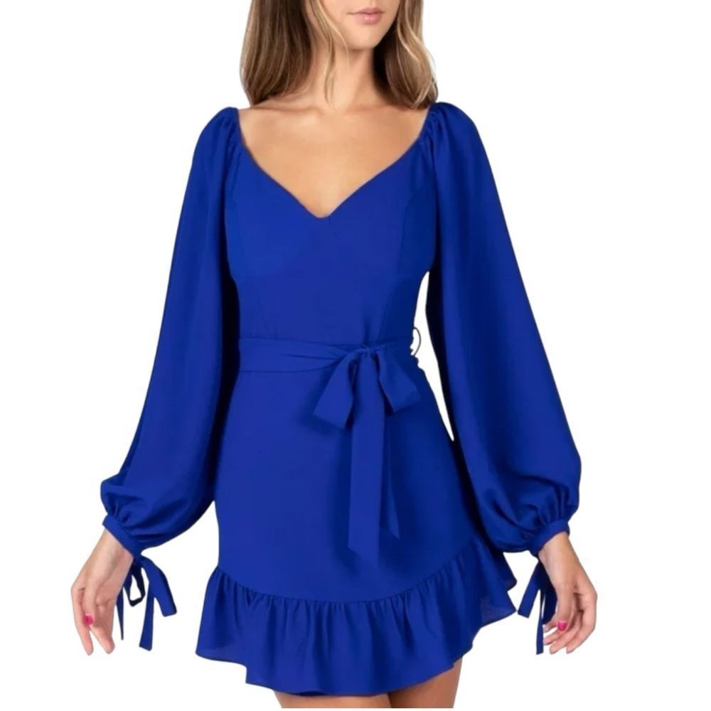 B. Darlin Navy Blue Long Sleeve Ruffled Mini Fit & Flare Dress